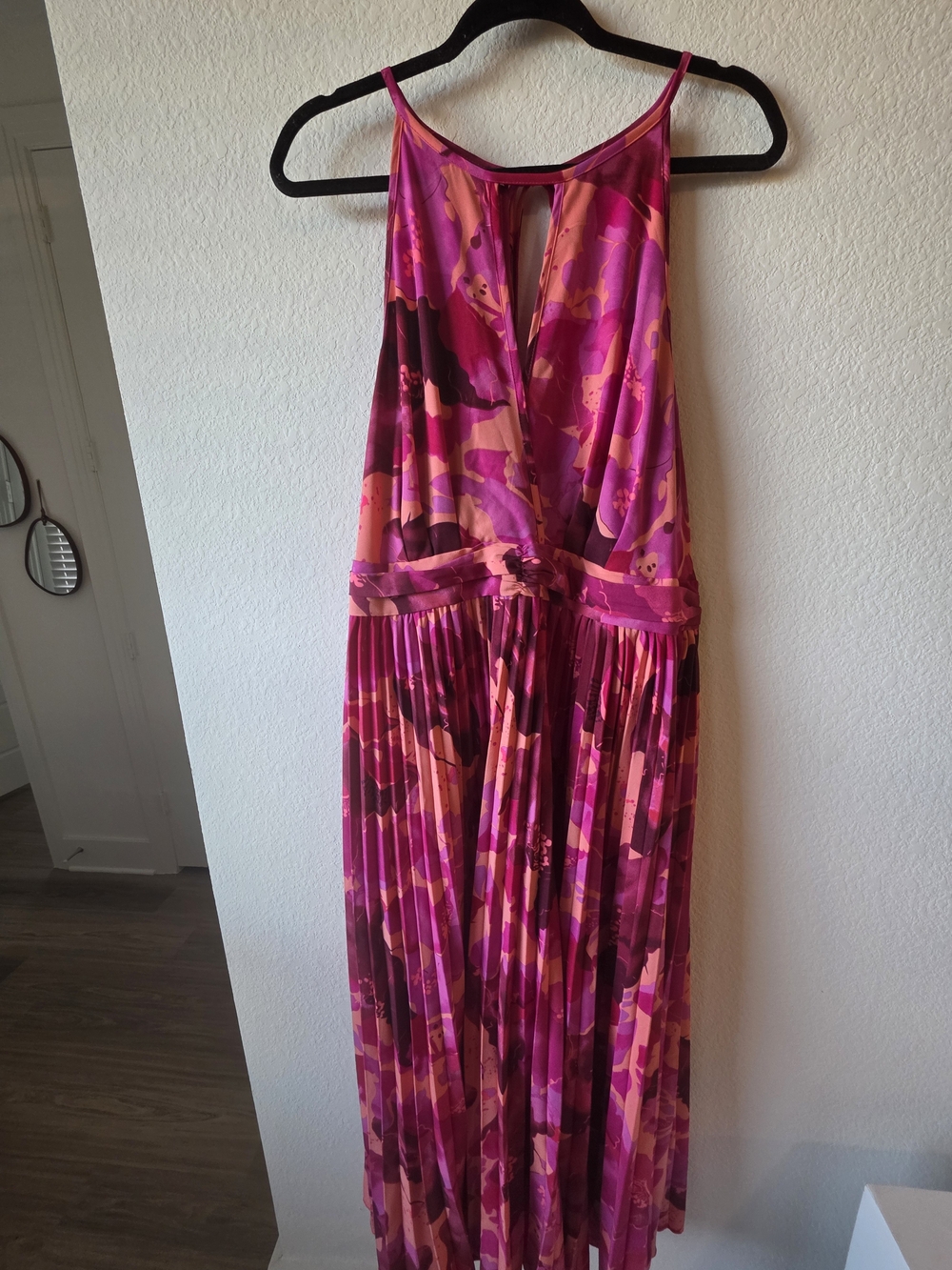 SHEIN Magenta Pink Printed Halter Maxi Dress
